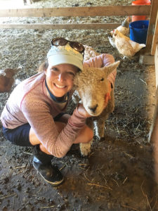 Hilary with a sheep