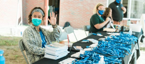 table with lanyards