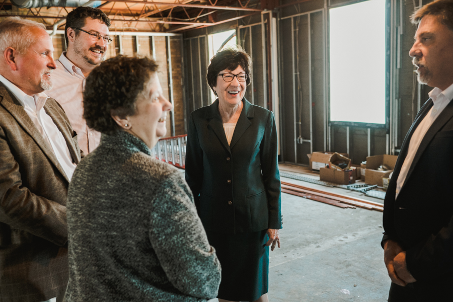Sen. Susan Collins tours the new Center for Nursing Innovation during construction at Saint Joseph's College