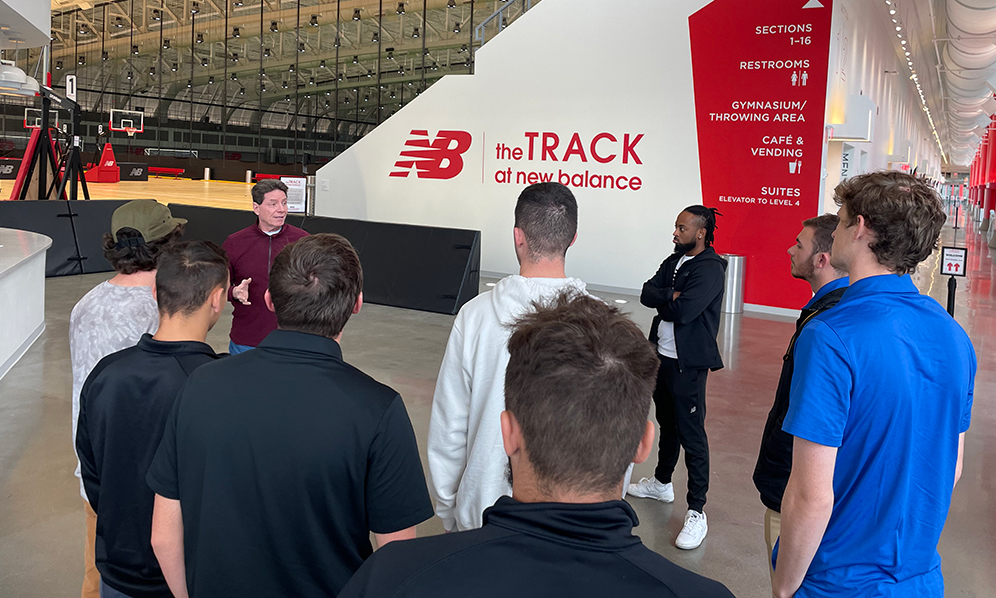 Sport and Recreation management students tour the track at the new balance center in Boston
