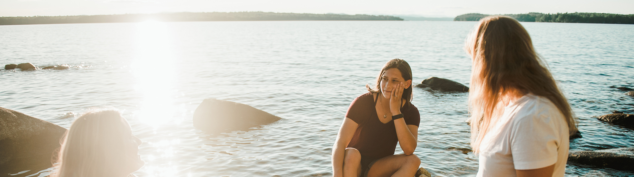 students at the lake