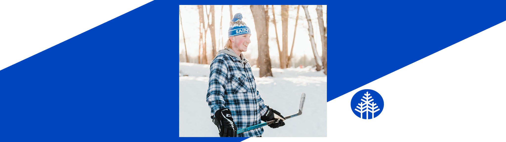 Ice hockey player wearing SJC beanie